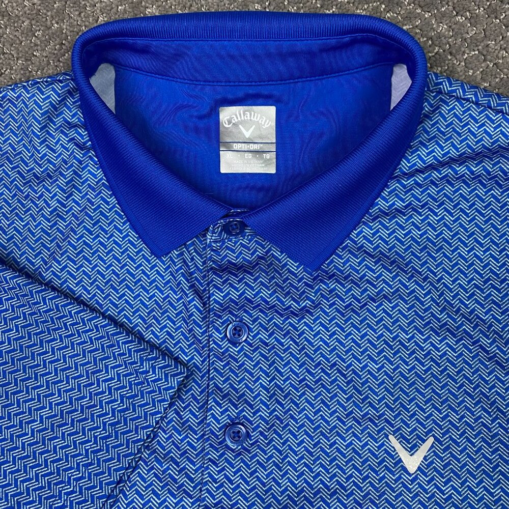 Callaway Golf Shirt Men's XL Blue White Geometric Abstract Performance Polo